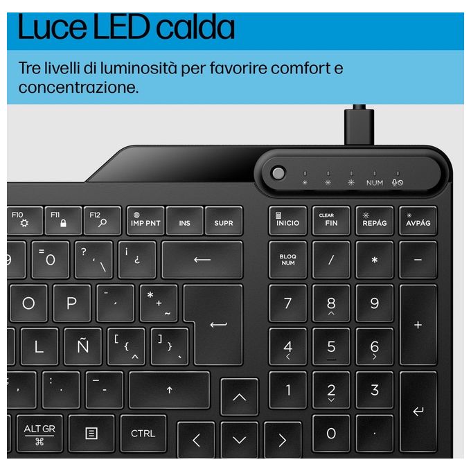 HP 7N7C1AA 405 Tastiera cablata retroilluminata USB-C Full-size multidispositivo tasti a membrana basso profilo colore Nero