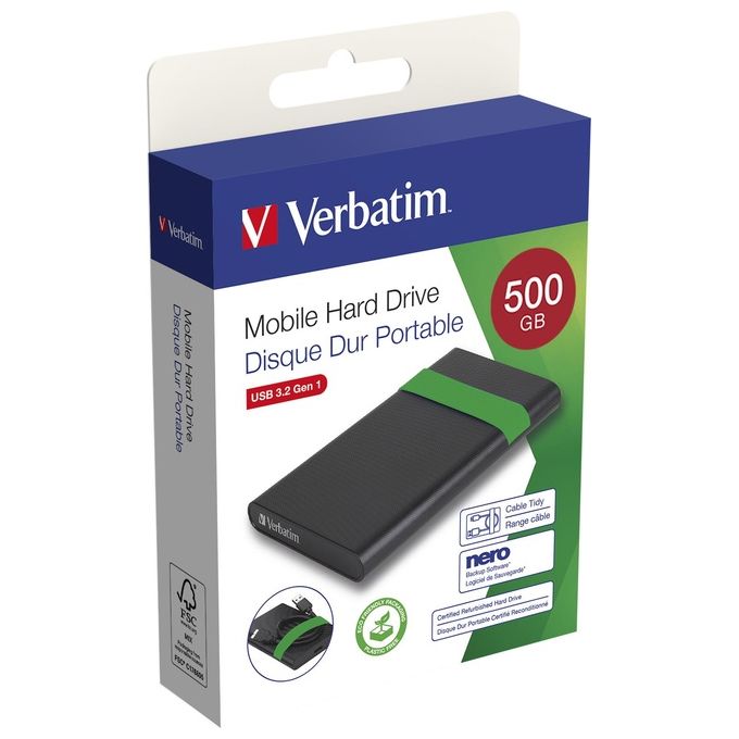 Verbatim 53111 Disco Rigido Esterno 2.5'' 512 GB USB 3.2 Gen 1 5400 rpm Plug and Play colore Nero Verde