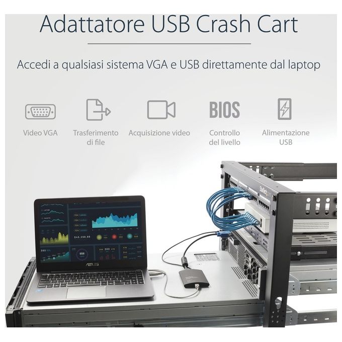 Adattatore crash cart portatile console KVM a USB 2.0 del laptop con trasferimento di file e Acquisizione Video