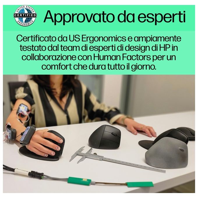 HP 6H1A4AA#ABB Mouse wireless ergonomico 920 Design verticale 4000 DPI 5 tasti programmabili Batteria ricaricabile USB Type-C colore Nero