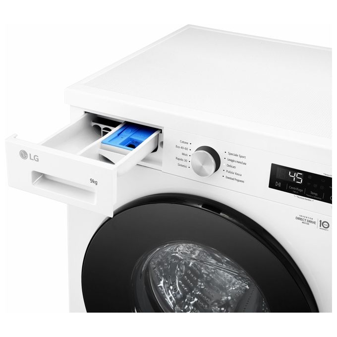 LG F4NX1009NWB Serie X1 - Lavatrice a carica frontale 9 kg, 1400 rpm, Classe A, 6 Motion Direct Drive, Allergy Care, Wi-Fi, (85x60x55 cm), Bianco