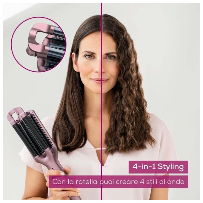 Beurer HT 65 – Arricciacapelli 4 in 1 per Onde, 120 W, 160-210 °C, Ceramica e Cheratina, Spegnimento Automatico, colore Lilla