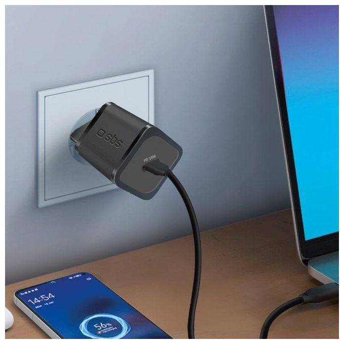 SBS TETRGAN1C30W Caricabatterie con Tecnologia GaN 30W USB-C Power Delivery Ricarica Rapida per Smartphone Tablet e Laptop colore Nero