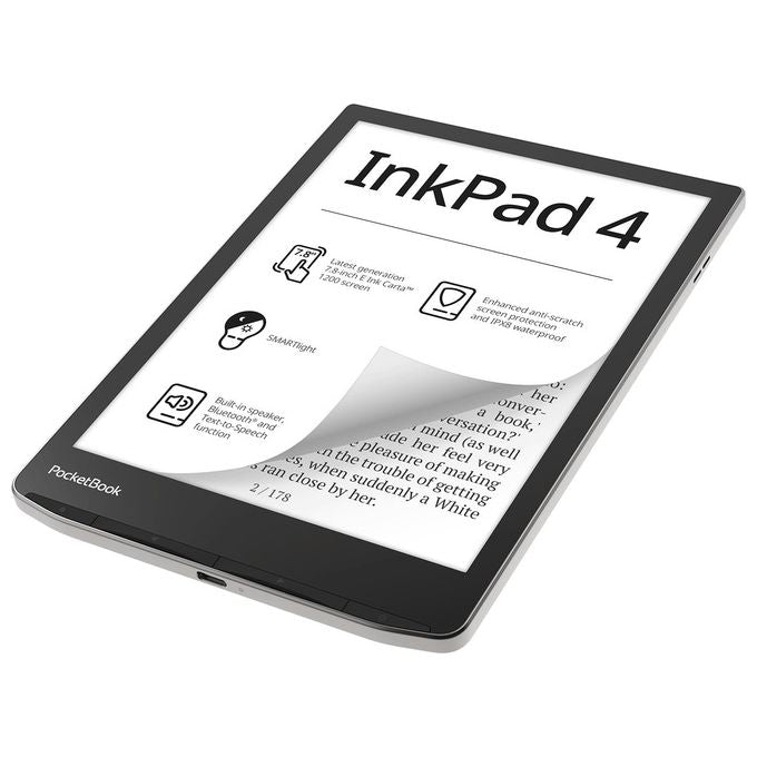 PocketBook PB743G-U-WW InkPad 4 Ebook Reader 7.8'' E Ink 300 DPI 32 GB Wi-Fi Bluetooth colore Argento