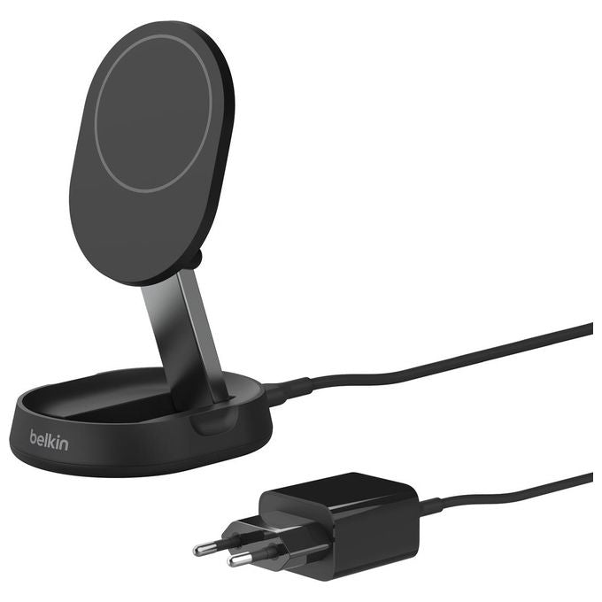 Belkin WIA008VFBK BoostCharge Pro Supporto di Ricarica Magnetico Convertibile 15W Qi2 con Alimentatore 20W Cavo USB-C Nero