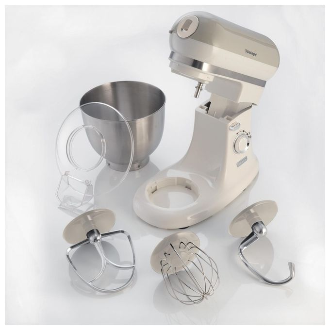 Ariete 1588 Vintage Impastatrice Planetaria Capacita' 5,5 Litri Potenza 2400W 7 velocita' Beige-Bianco