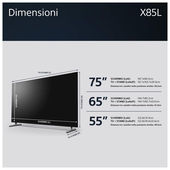 Sony KD55X85LAEP Bravia TV Full Array LED 55'' 4K Ultra HD Google TV HDR Dolby Vision 120 Hz 4 HDMI Wi-Fi colore Nero
