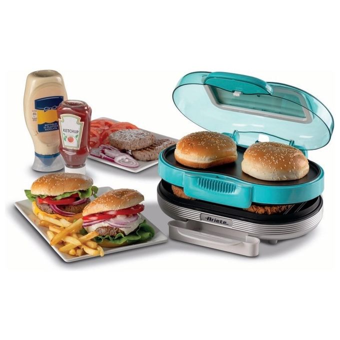 Ariete 205 Party Time Macchina per Hamburger 1200 W Doppie Piastre Antiaderenti 2 Scomparti colore Azzurro