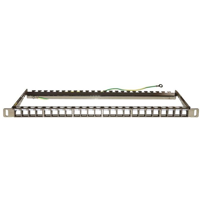 Link Pannello Patch Vuoto in Metallo con Barra Supporto Posteriore 1-2 Unita' per Connettori Schermati con Presa a Terra Viti Incluse