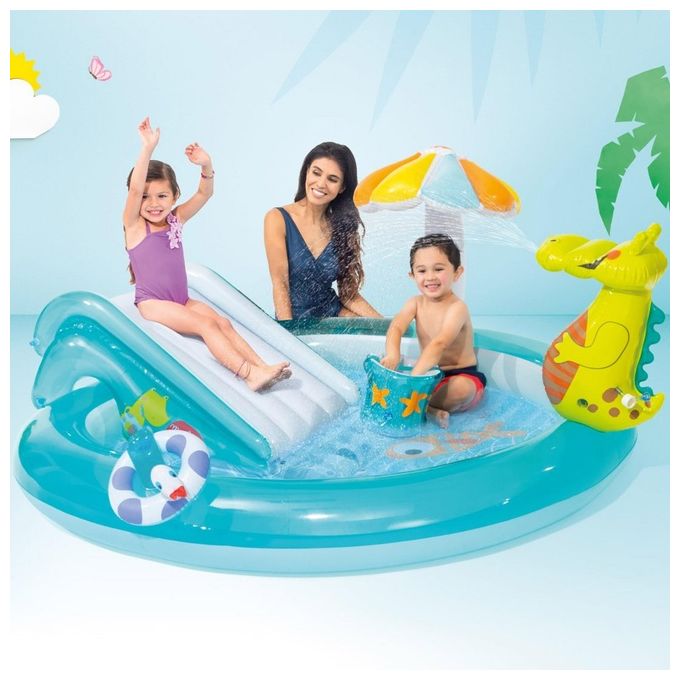 Intex 57165NP Gator Play Center Piscina Gonfiabile Bambini con Scivolo e Spruzzo 160 L 201x170x84 cm colore Multicolore