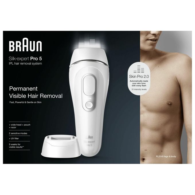 Braun 7500435238373 Silk·expert Pro 5 Epilatore a Luce Pulsata con Sensore Skin Pro 2.0 10 Livelli di Intensita' 125 Impulsi al Minuto colore Bianco