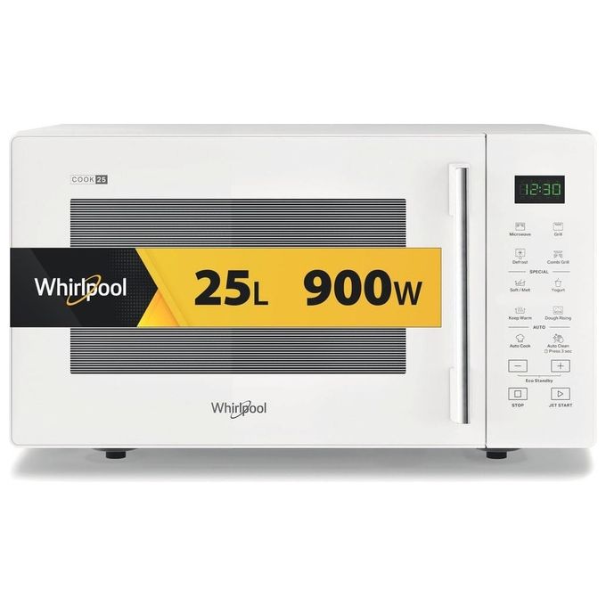Whirlpool MWP 253 W Forno a Microonde con Grill Capacita' 25 Litri Potenza 900 W Funzione Yogurt Jet Start DoughRising Display Digitale Bianco