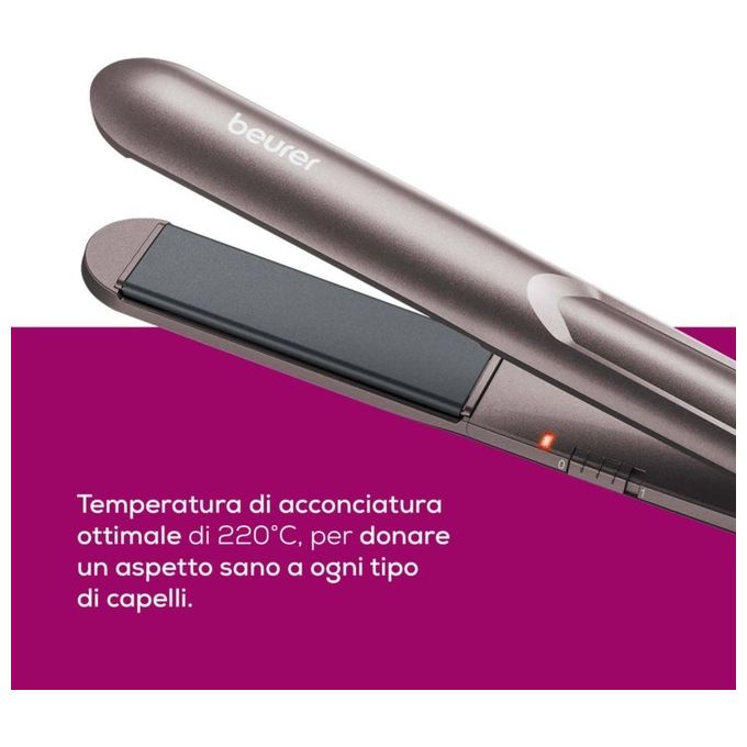 Beurer HS 15 Basic Line - Piastra per capelli classica, piastre ceramica, temperatura regolabile 120-220 °C, riscaldamento rapido, spegnimento automatico, display LED, cavo girevole, Nero