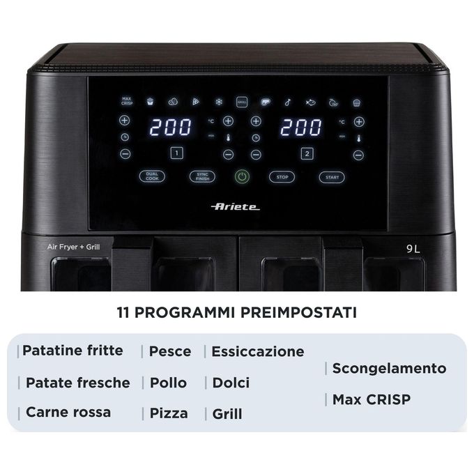 Ariete 4631 Friggitrice ad aria Doppia 9L 2400W 11 Programmi Touch Screen colore Nero