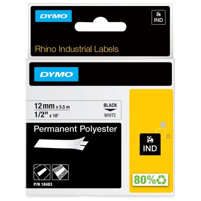 Dymo Cf 5 nastri Da 12mmx5.5m Poliestere Nero Bianco