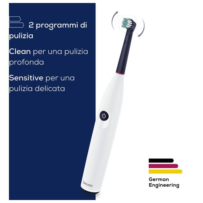 Beurer TB 15 Green Planet Spazzolino Elettrico con tecnologia oscillante e rotante - Durata batteria: 12 giorni -2 modalita' di spazzolamento (pulizia quotidiana e denti sensibili) - Timer di 2 minuti - Luce LED per livello di carica - Incl. Testina - Inc