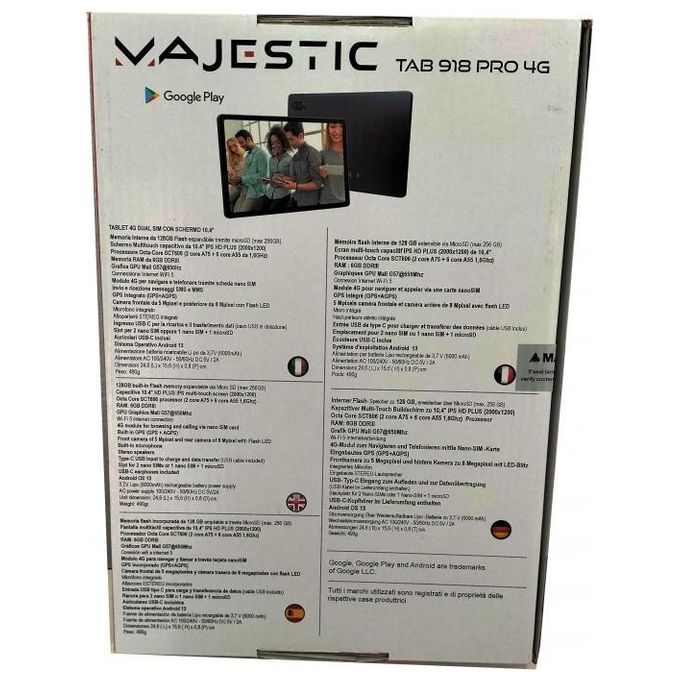 Majestic 114918 CB TAB 918 PRO 4G Tablet 10.4'' Octa Core 6GB RAM 128GB Dual SIM Android 13 colore Nero