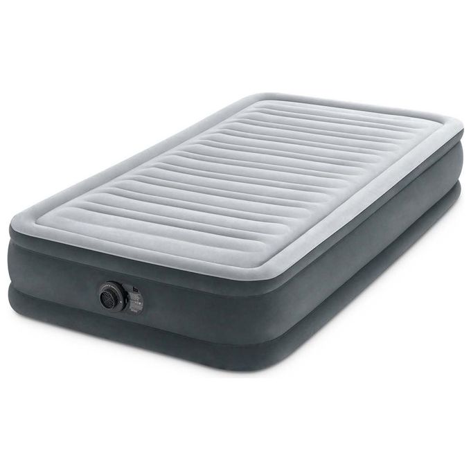 Intex 67766ND Comfort Plush Materasso Gonfiabile Singolo Fiber-Tech Pompa Elettrica Integrata 99x191x33 cm colore Grigio