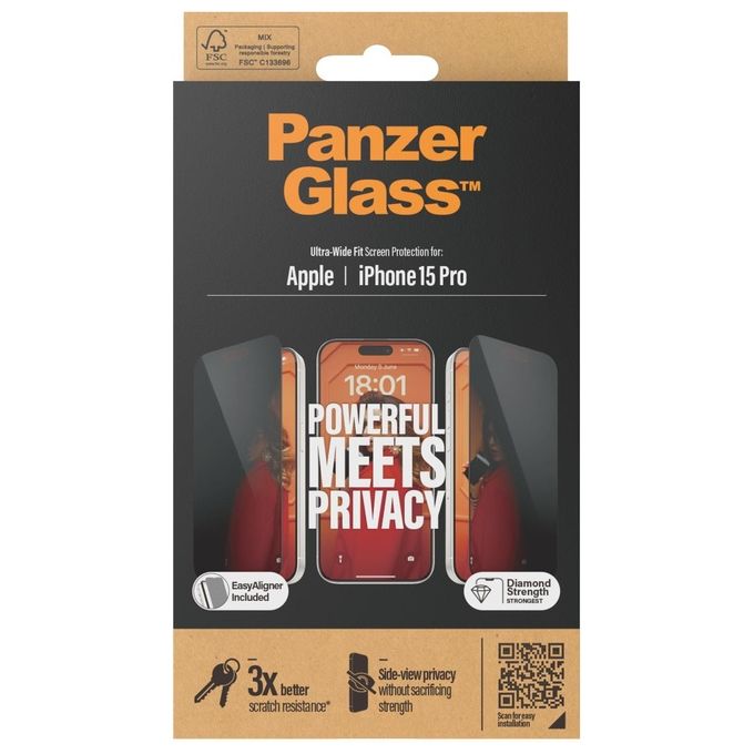 PanzerGlass Apple iPhone 15 Pro 6.1'' Side-View Privacy Screen Protector Ultra-Wide Fit Clear