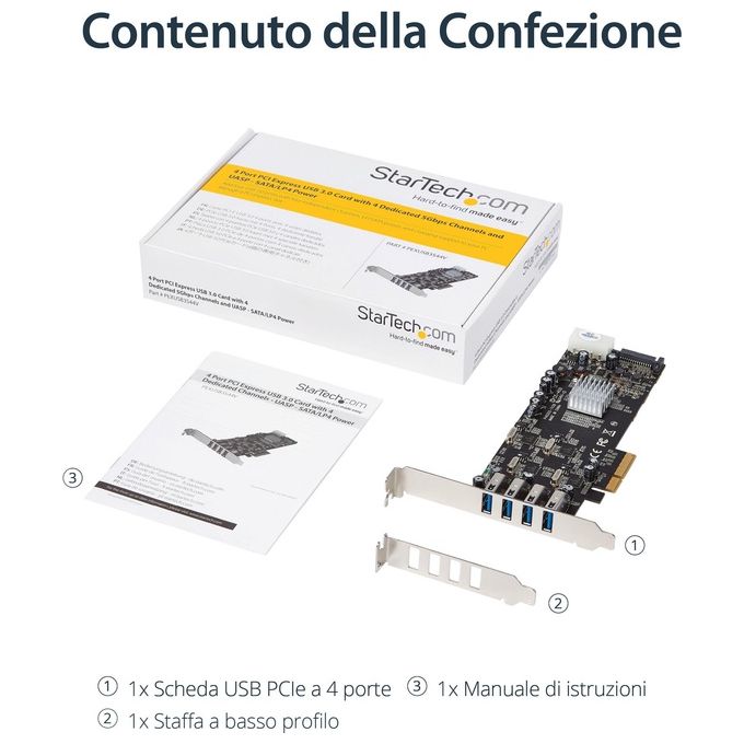 StarTech Adattatore scheda SuperSpeed USB 3.0 PCI Express (PCIe) Quad Bus a 4 porte con UASP - Alimentazione SATA-LP4
