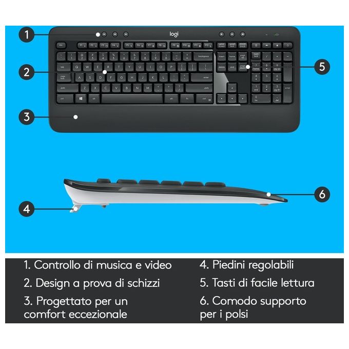 Logitech MK540 Advanced Set mouse e tastiera wireless 2.4 GHz QWERTY italiano