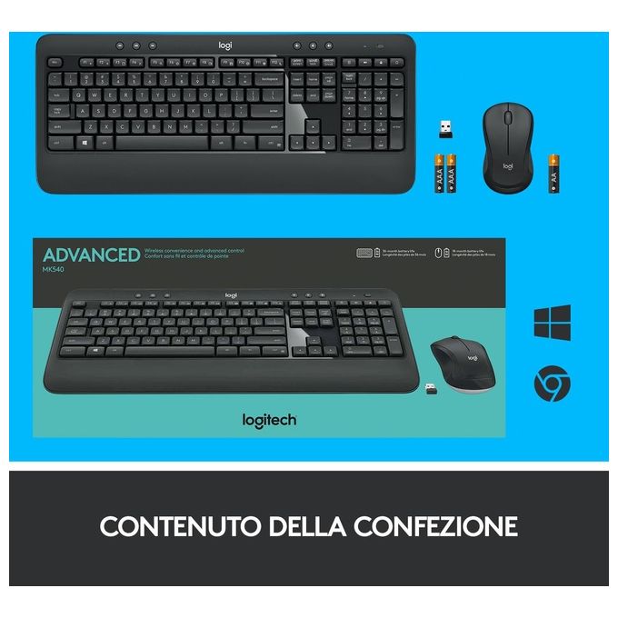 Logitech MK540 Advanced Set mouse e tastiera wireless 2.4 GHz QWERTY italiano