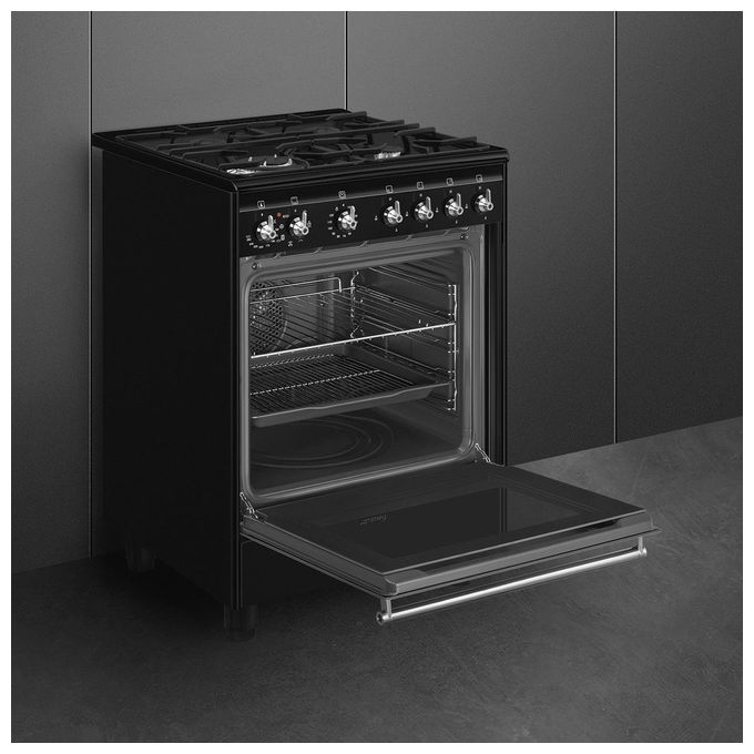 Smeg CX61GMBL Concert Cucina con Piano Cottura Gas 4 Fuochi Forno Elettrico 70 L Classe A (90x60x60 cm) colore Nero