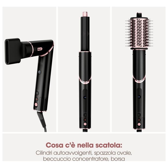 Shark HD424EU FlexStyle Asciugacapelli Styler 3in1 1400W tecnologia Coanda 4 accessori inclusi colore Nero Rose Gold
