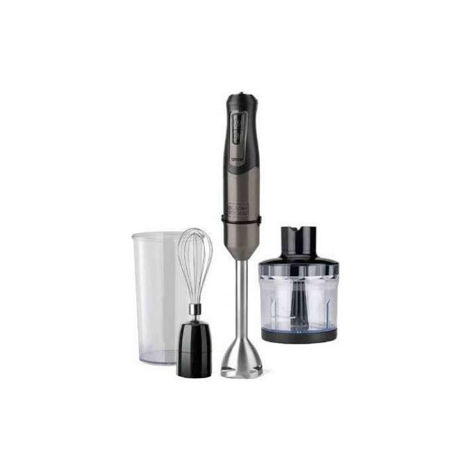 Black+decker BXHBA1200E Frullatore ad Immersione 1200W 20 Velocita' Turbo 4 Lame Inox Tritatutto 350ml Bicchiere 500ml Frusta BPA Free colore Nero