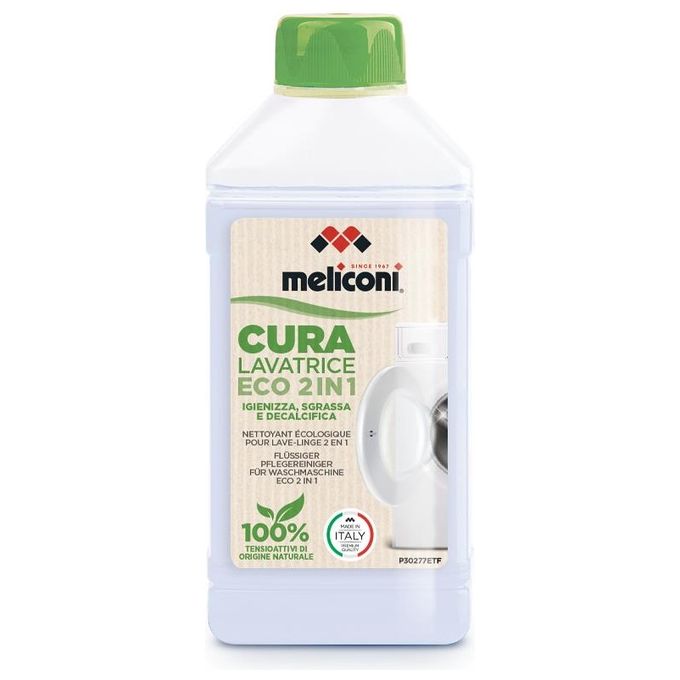 Meliconi Cura Lavatrice Liquido Eco 2 in 1 - Detergente liquido ecologico per lavatrici, 2 x 250 ml, igienizza e decalcifica, formula vegetale biodegradabile, flacone 100% riciclabile