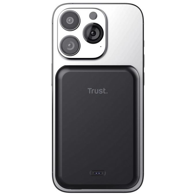 Trust 24877 Magno Powerbank Wireless 5000 mAh USB C 15W compatibile iPhone 12 colore Nero