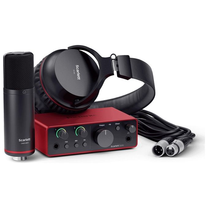 Focusrite MOSC0039 Scarlett Solo Studio Pacchetto interfaccia audio USB-C 24 bit 192 kHz con microfono a condensatore e cuffie colore Rosso e Nero