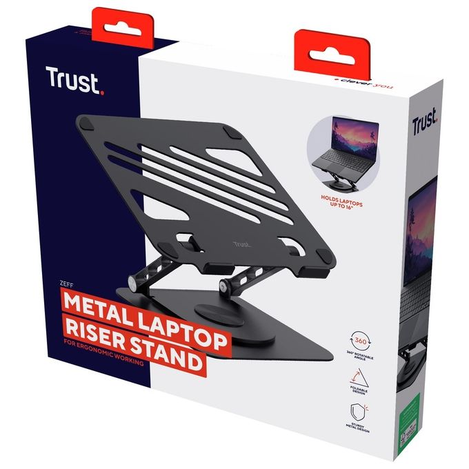 Trust 25482 Zeff Supporto per Notebook in Metallo regolabile fino a 16'' capacita' 10 Kg colore Nero