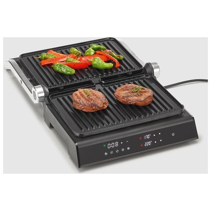Severin KG2399 Griglia di contatto con Display Touch 5 Programmi Piastre in Ceramica Rimovibili Temperatura Max 230 °C Potenza 1800 W colore Nero Acciaio inox