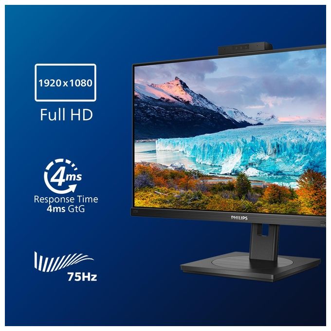 Philips 272S1MH-00 S Line Monitor PC 27'' IPS FHD 1920x1080 75Hz 4ms Webcam FHD Hub USB 3.2 HDMI DisplayPort colore Nero