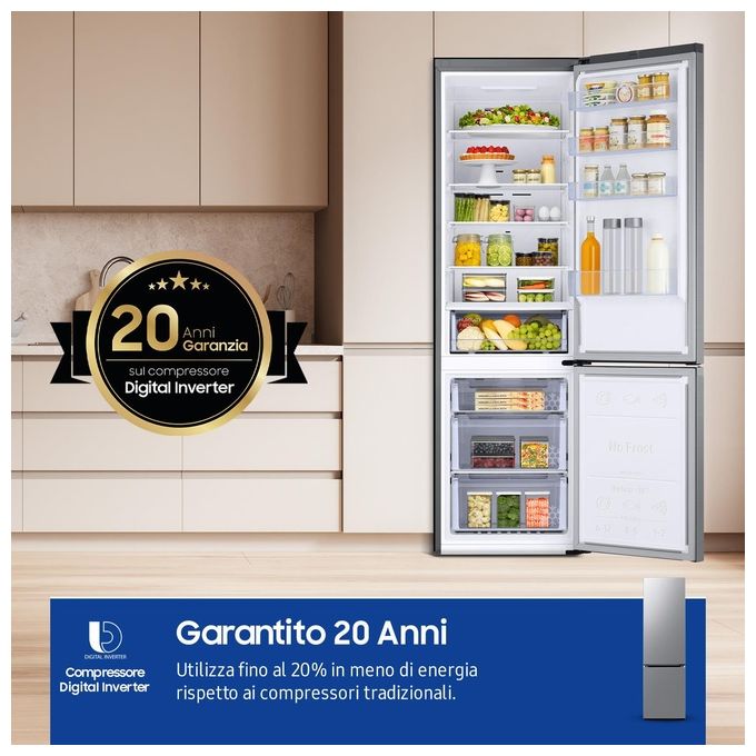Samsung RB38C600CS9 EcoFlex AI Frigorifero Combinato 390 L 203 cm Classe C 35 dB No Frost Wi-Fi colore Acciaio Inox