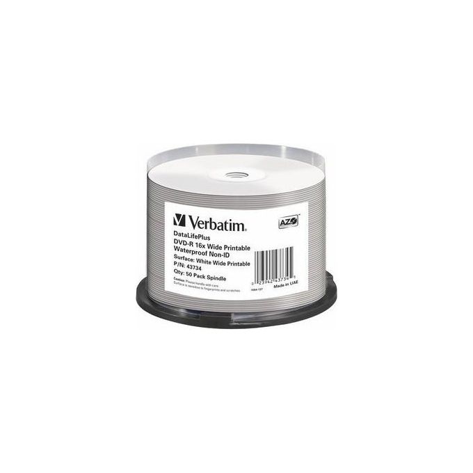 Verbatim Dvd-r 16x 50pk Spindle Non- Id 47gb Wide PrintABLE