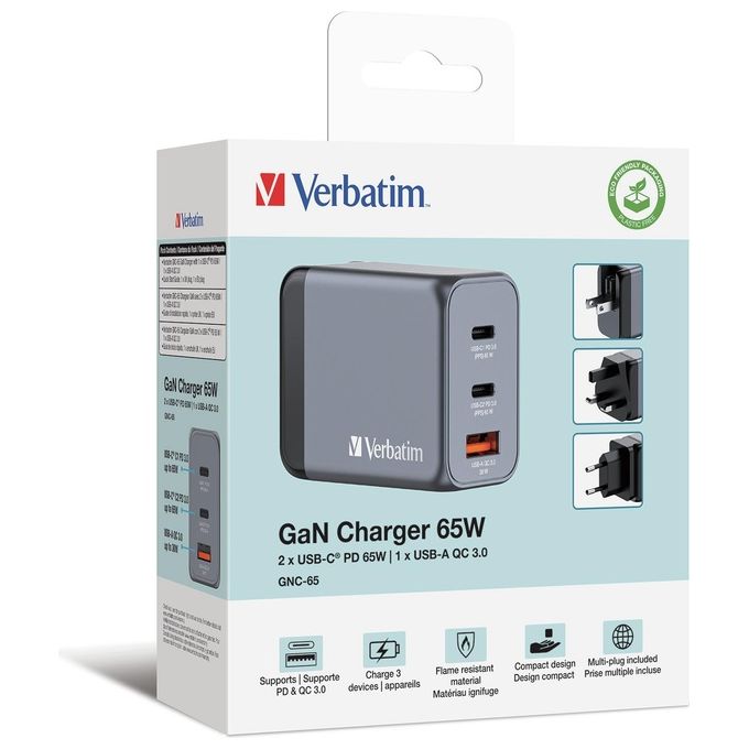 Verbatim GNC-65 Caricatore Universale Nero-Grigio AC Ricarica Rapida Interno