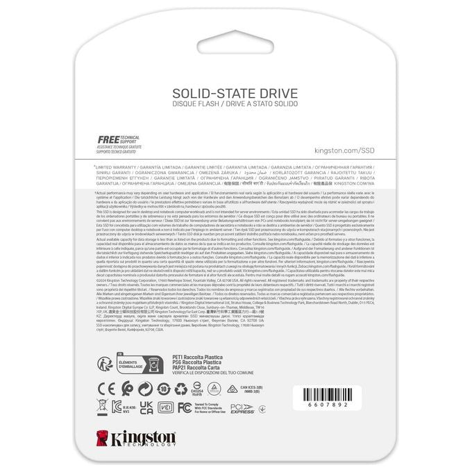 Kingston SNV3S4000G NV3 SSD Interno M.2 2280 4TB PCIe 4.0 NVMe 6000MB-s 5000MB-s colore Nero