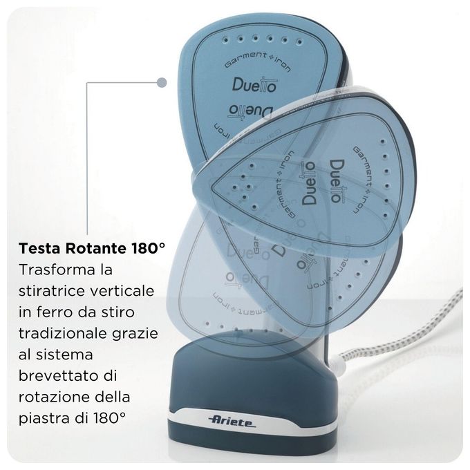 Ariete 6246 Duetto Garment Iron Stiratrice a Vapore Verticale e Ferro da Stiro con Piastra in Ceramica Antiaderente 1000W Bianco-Blu