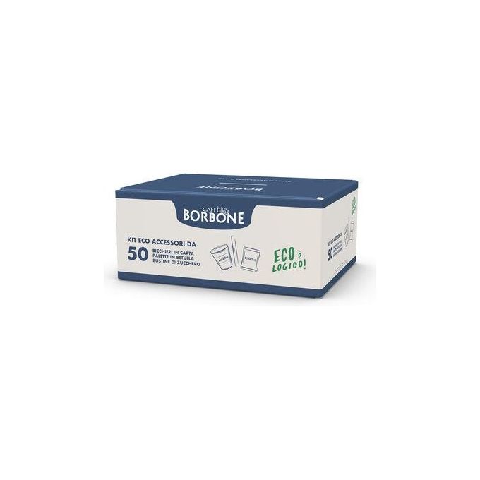 Borbone KIT_ Bio Ecologico 50 Pezzi Bicchieri  50 Pezzi Palettine  50 Pezzi Bustine