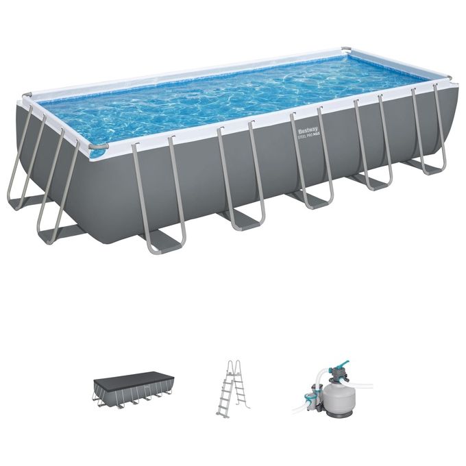 Bestway 5612B Power Steel Piscina Fuori Terra Rettangolare 640x274x132 cm 19281 L Filtro Sabbia colore Bianco