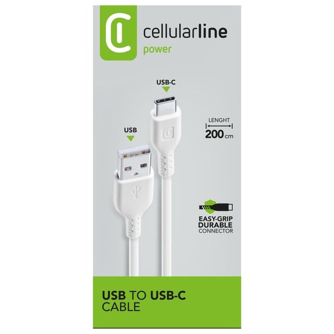 Cellular Line Power Cable Cavo USB-C per ricarica e trasferimento dati 2mt Bianco