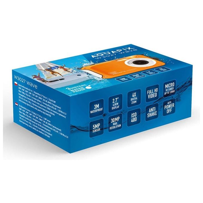 Easypix 10031 W3027 Wave Fotocamera compatta 5 MP Full HD Impermeabile fino a 3 m USB tipo-C colore Arancione