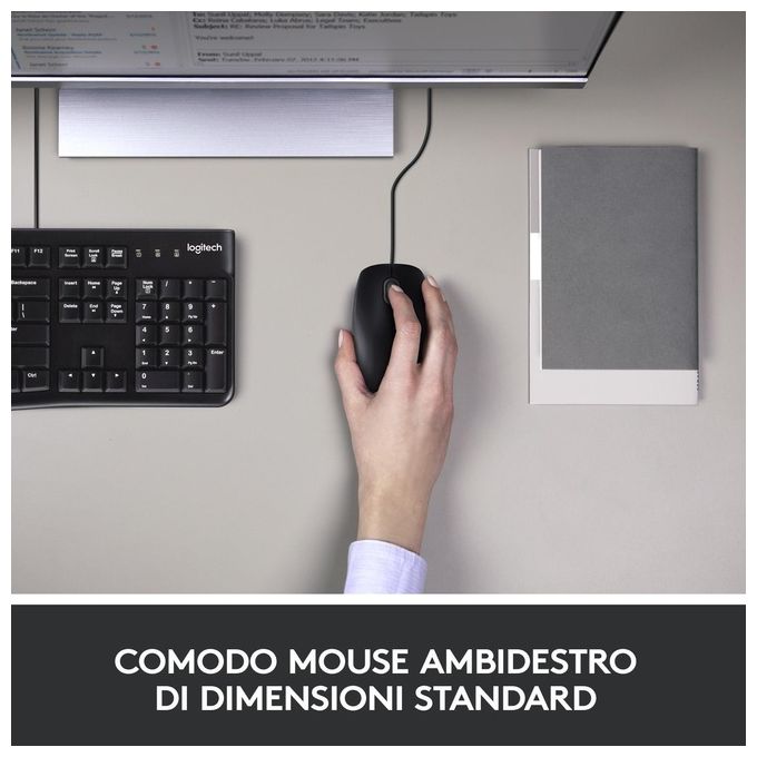 Logitech MK120 Combo Tastiera e Mouse con Filo per Windows Mouse Ottico Cablato Tastiera di Dimensioni Standard USB Plug-and-Play compatibile con PC Laptop Layout Italiano QWERTY Nero