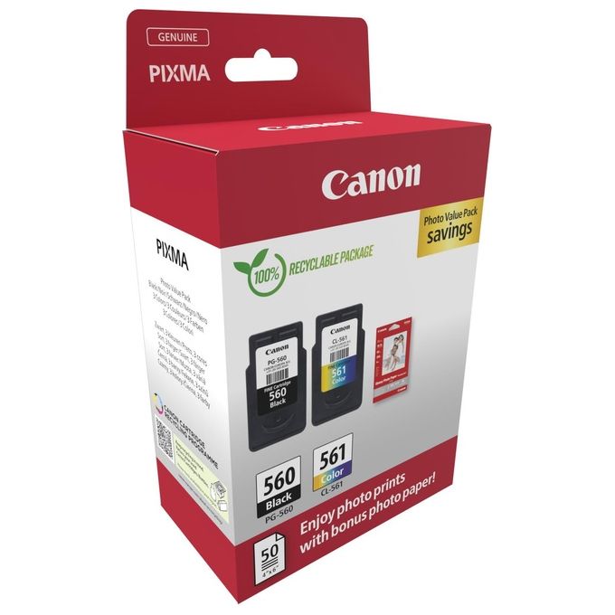 Canon 3713C008 Cartuccia d'inchiostro Originale Nero Ciano Magenta Giallo con Carta Fotografica 10x15 cm 50 fogli colore Nero