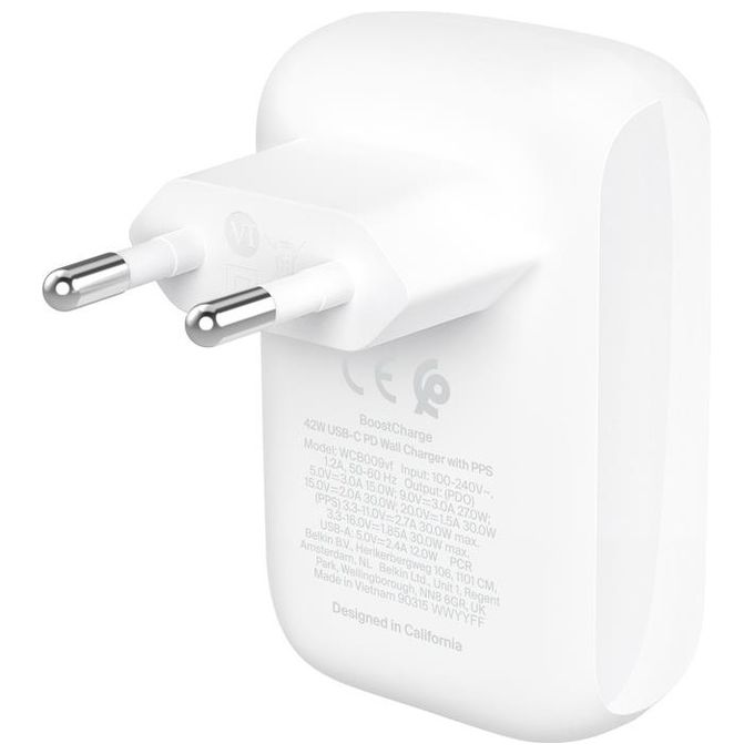 Belkin BoostCharge Doppio Caricatore Usb da Parete da 42W Bianco