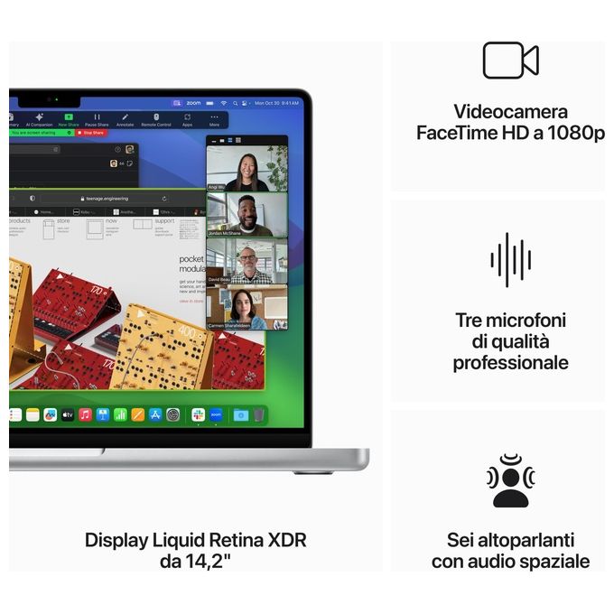 Apple MXE13T-A MacBook Pro Portatile con chip M3 CPU 8-core GPU 10-core 16GB 1TB SSD colore Argento