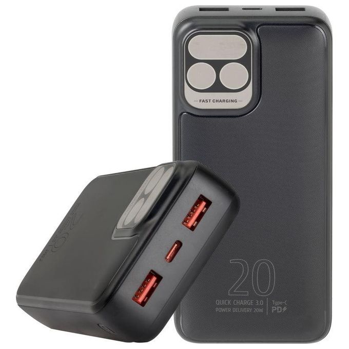 RivaCase VA2521 RivaPower Powerbank 20000 mAh con Display LCD 20W PD QC 3.0 colore Nero