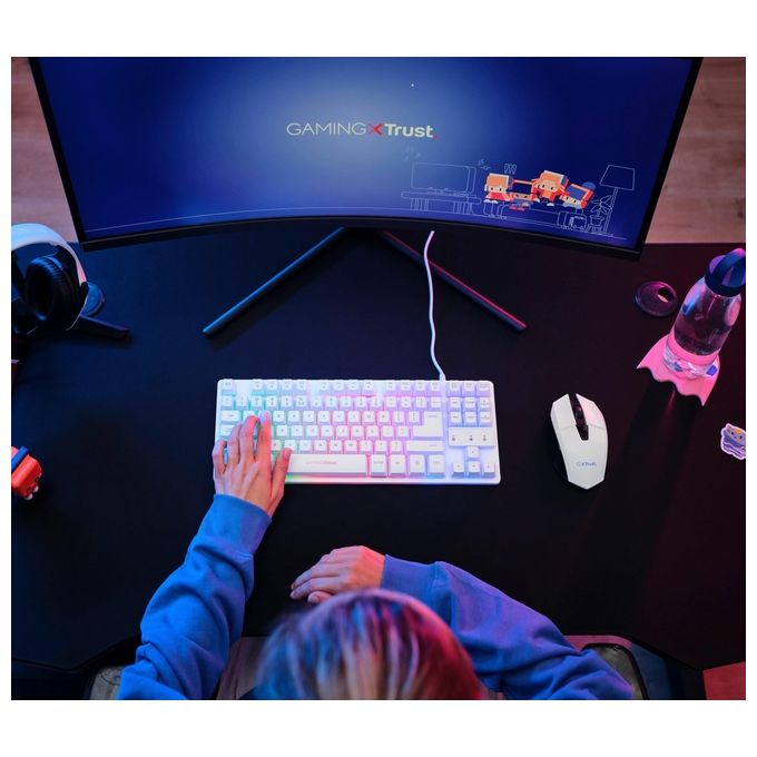 Trust Gaming GXT 794W Kit 3-in-1 Mouse e Tastiera Gaming TKL Layout Italiano QWERTY Bianco